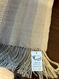 Double wide blue and tan alpaca scarf