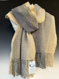 Double wide blue and tan alpaca scarf