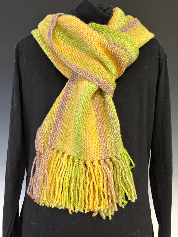 Yellow, tan and lime alpaca scarf (615)