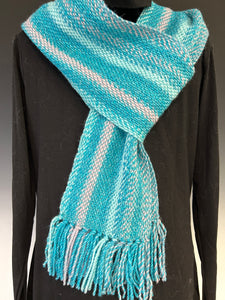 Turquoise and pink handwoven scarf