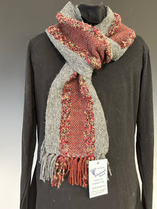 Grey and maroon handwoven scarf (603)