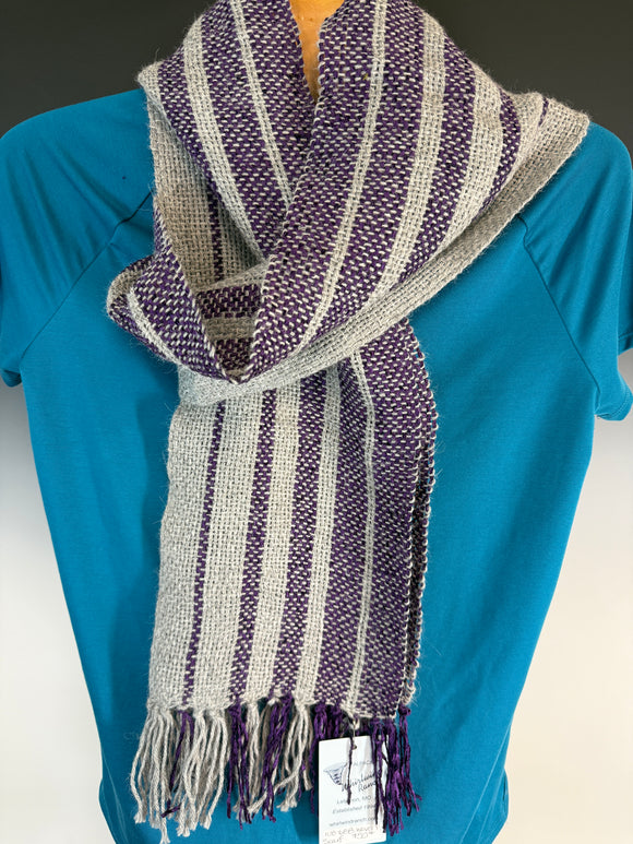 Silver grey and purple alpaca scarf