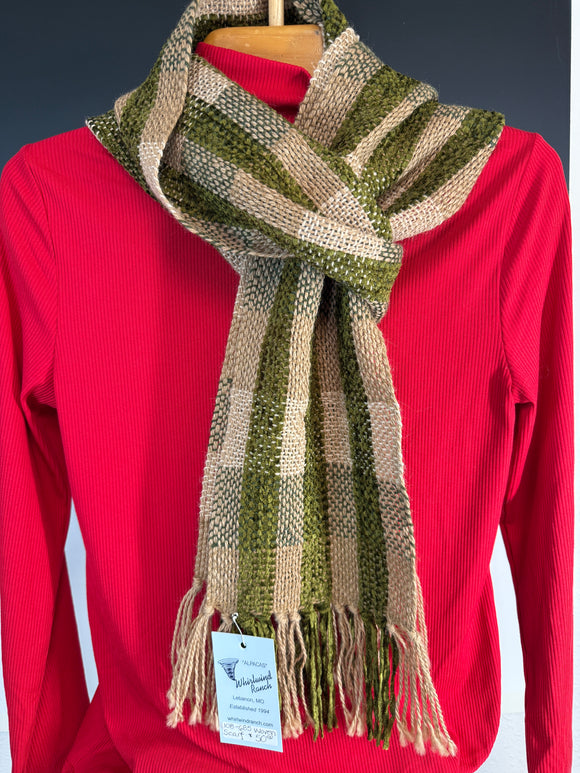 Tan and sage green alpaca scarf