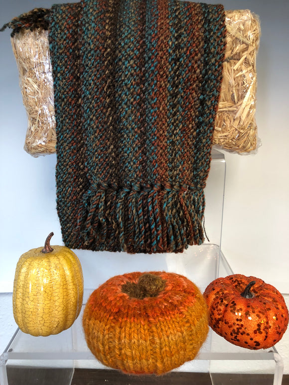 Brown and Turquoise Handwoven Scarf