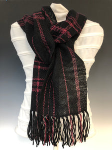 Black and Red Handwoven Alpaca Scarf (#547)