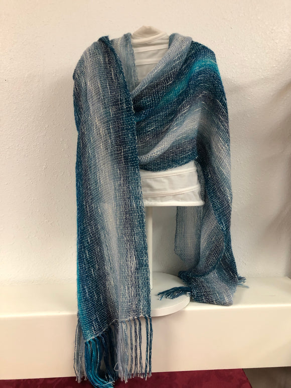 Turquoise Alpaca and Cotton Handwoven Shawl